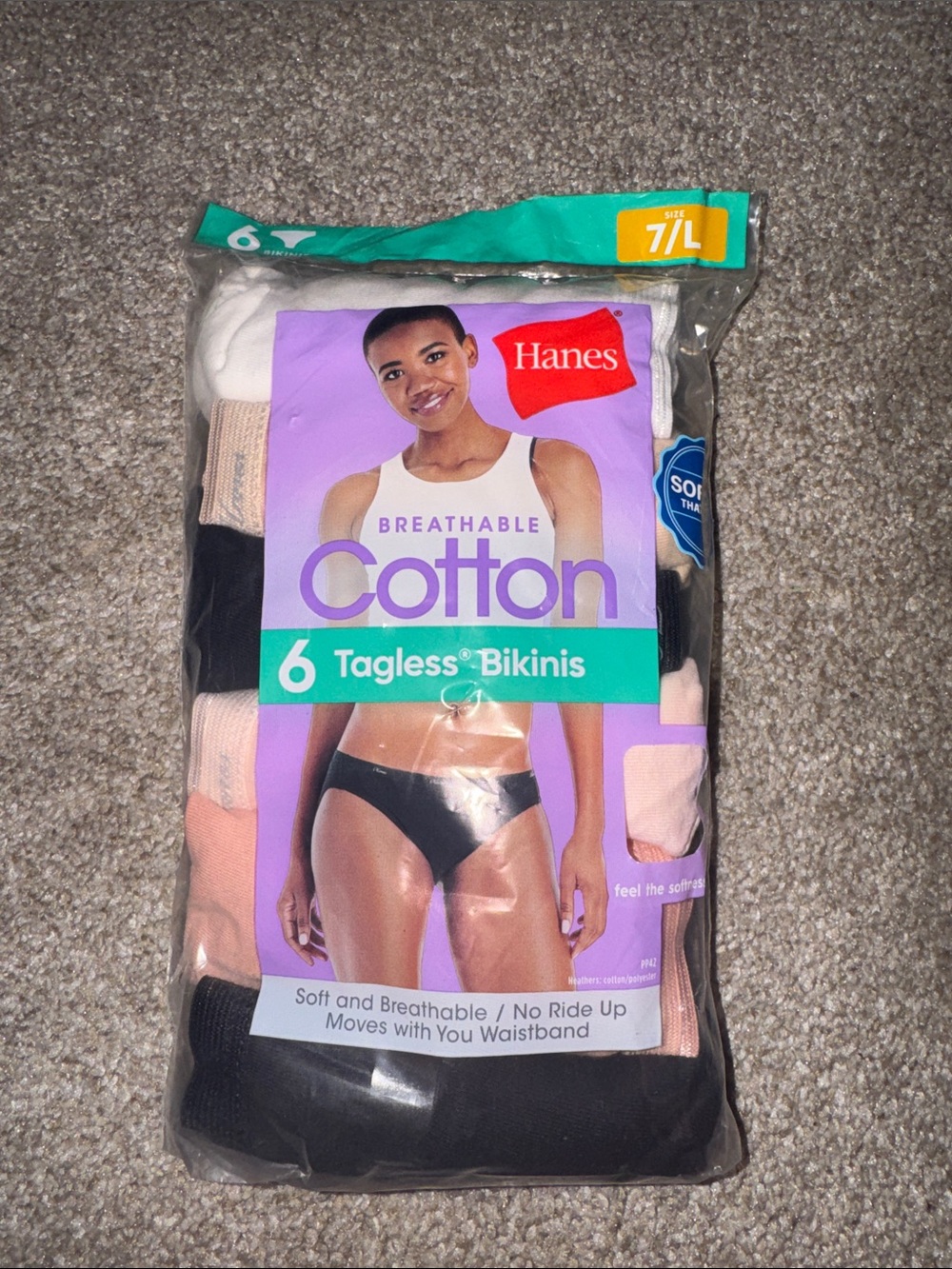 Hanes 6-Pack Tagless Cotton Bikinis - Black, White, Peach